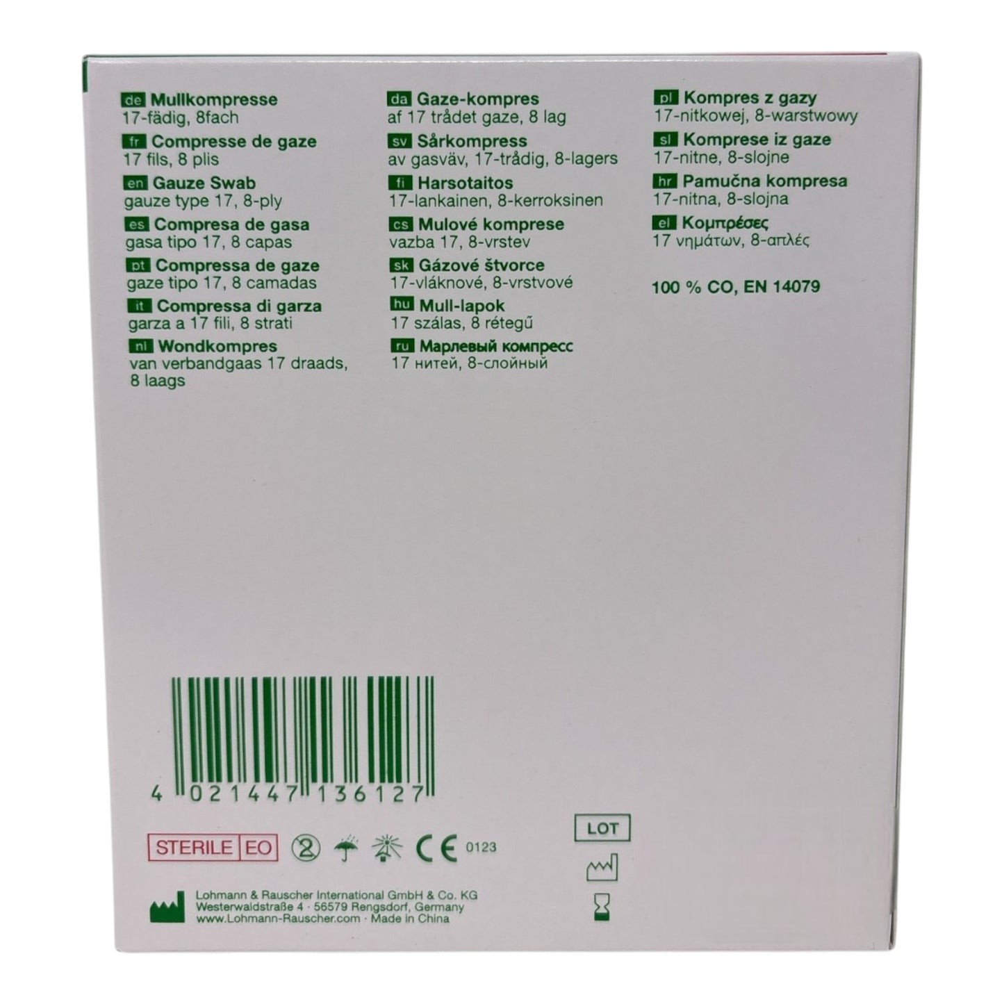 Lohmann & Rauscher Gazin Mullkompresse 10x10cm, STERIL, 8fach (50Stück)