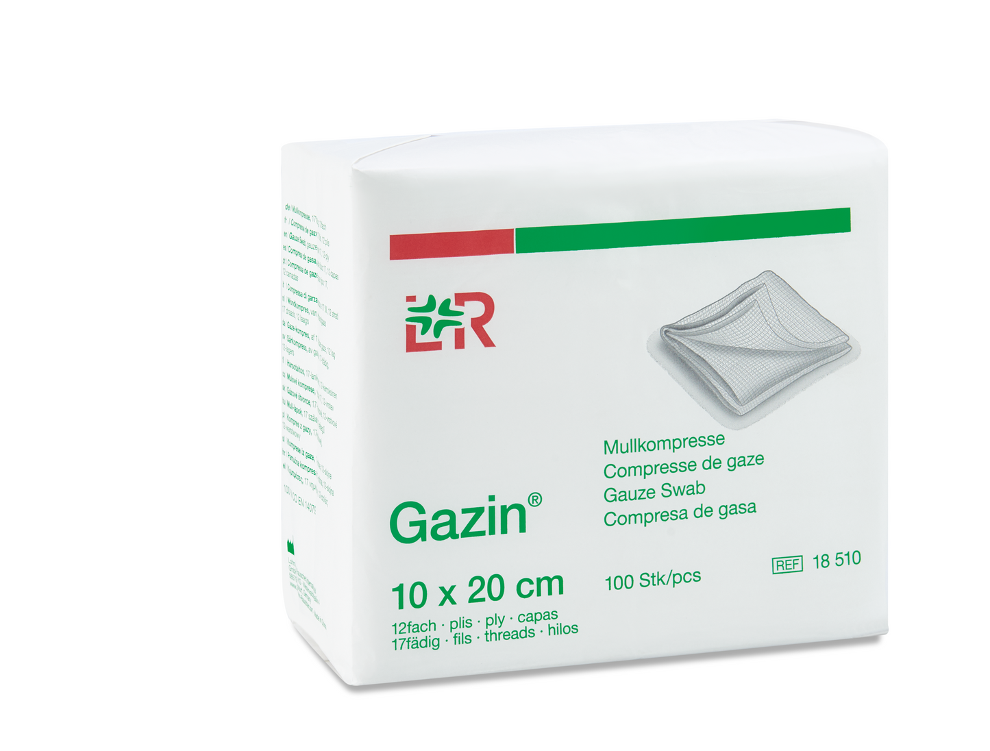 Lohmann & Rauscher Gazin Mullkompresse10x20cm, 12fach, 17fädig unsteril