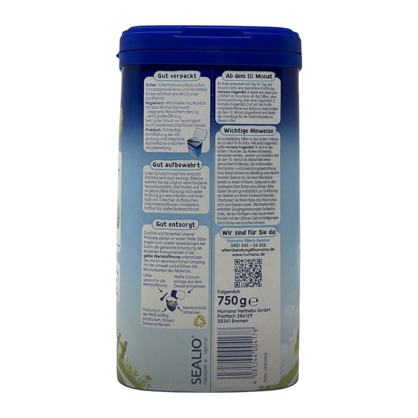 Humana 3 Folgemilch, ab dem 10. Monat 4 x 750 g (3 kg)
