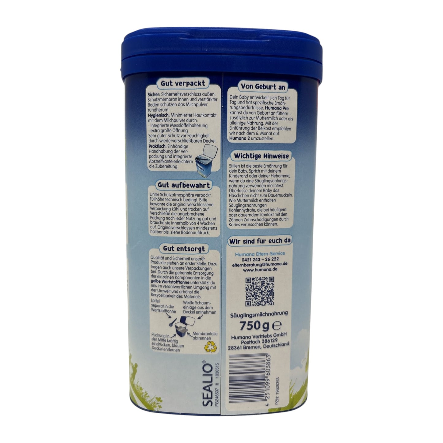Humana PRE Anfangsmilch, von Geburt an 4 x 750g (3,kg)