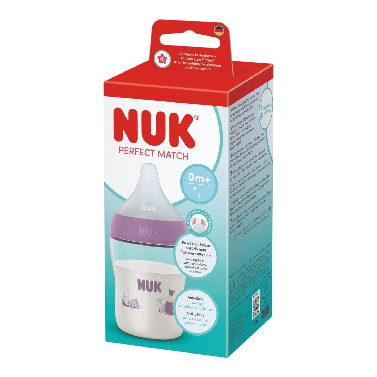 NUK Perfect Match Babyflasche "Nilpferd" 150 ml