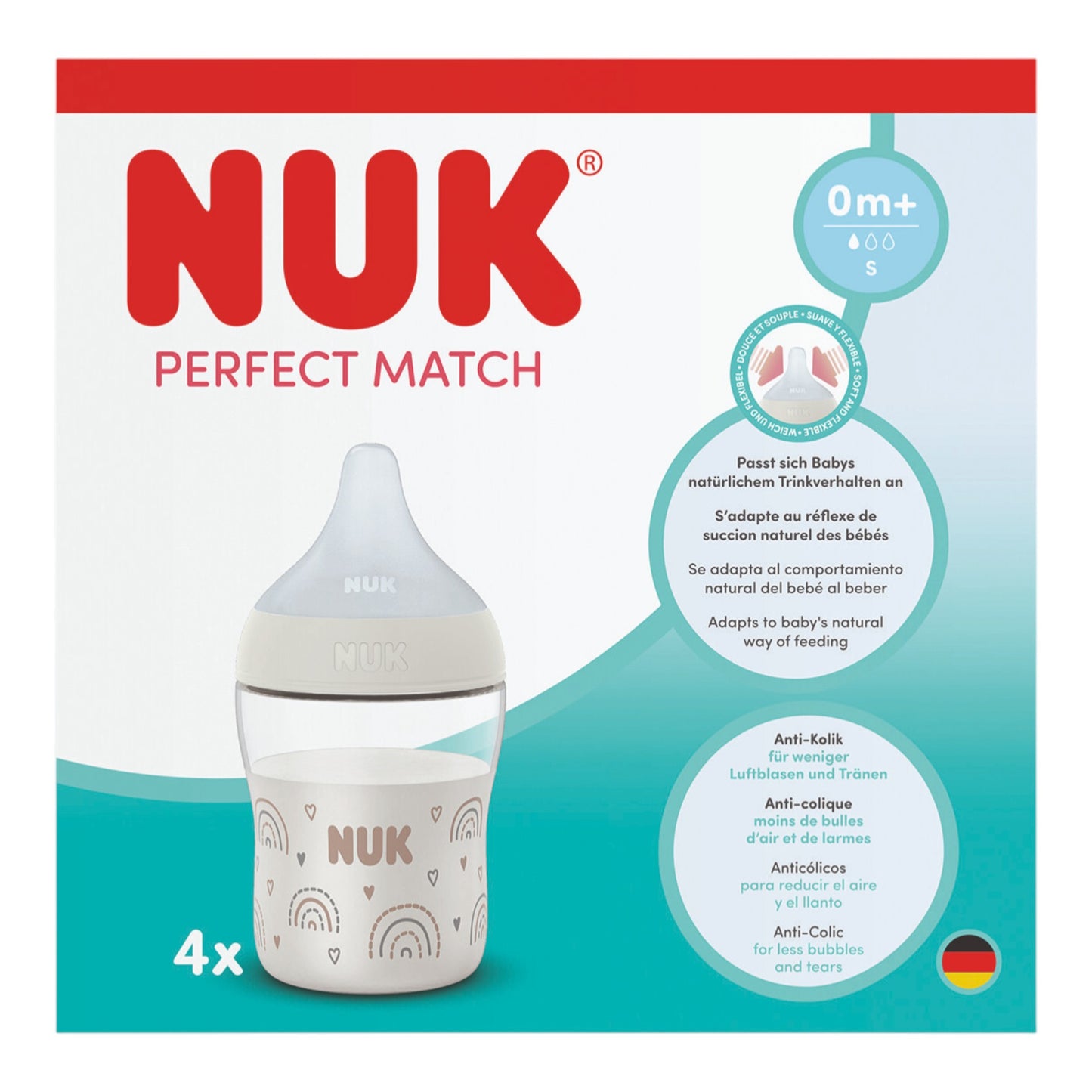 NUK Perfect Match 4er-Babyflaschen-Set "Regenbogen" 150 ml