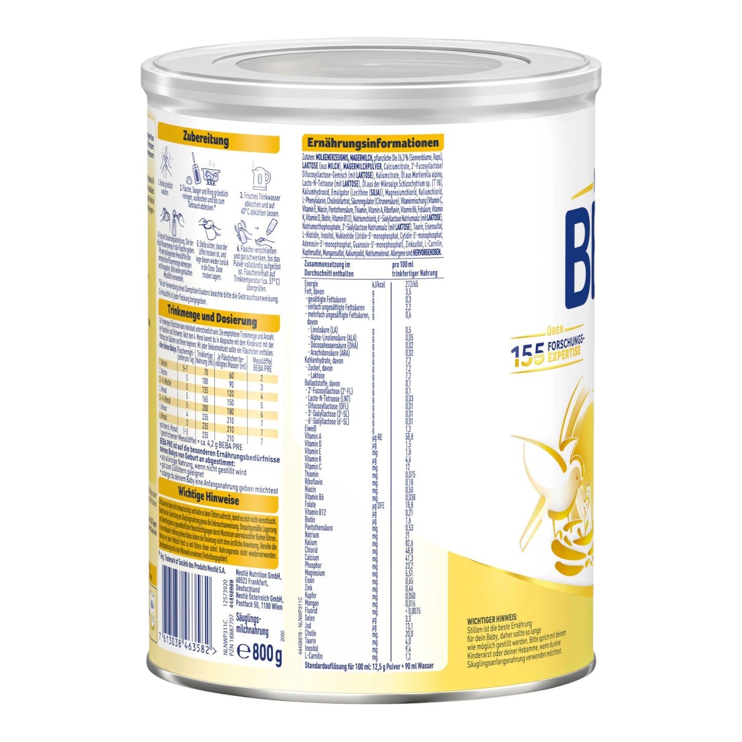 Nestlé BEBA PRE Anfangsmilch 800g (von Geburt an)