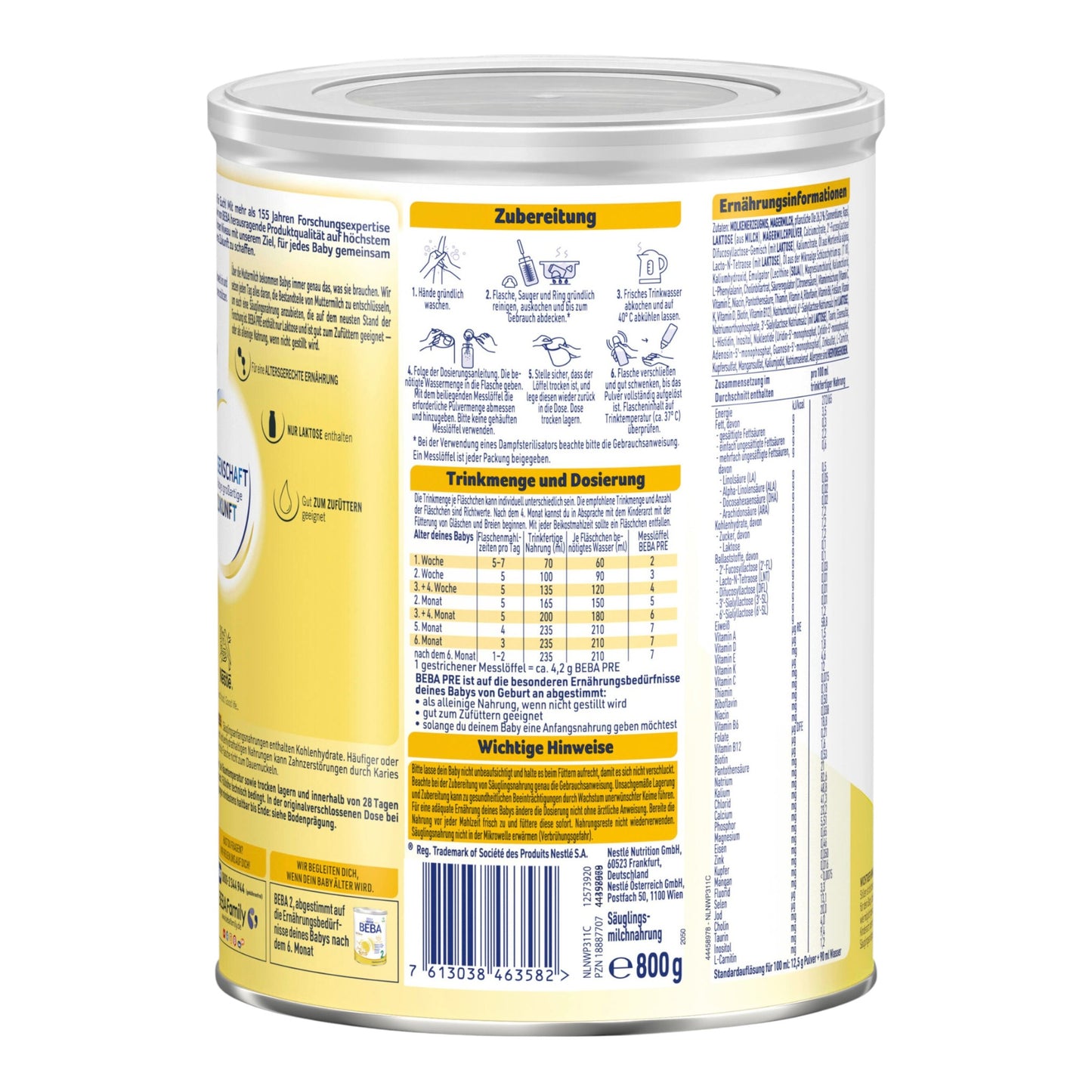 Nestlé BEBA PRE Anfangsmilch 800g (von Geburt an)