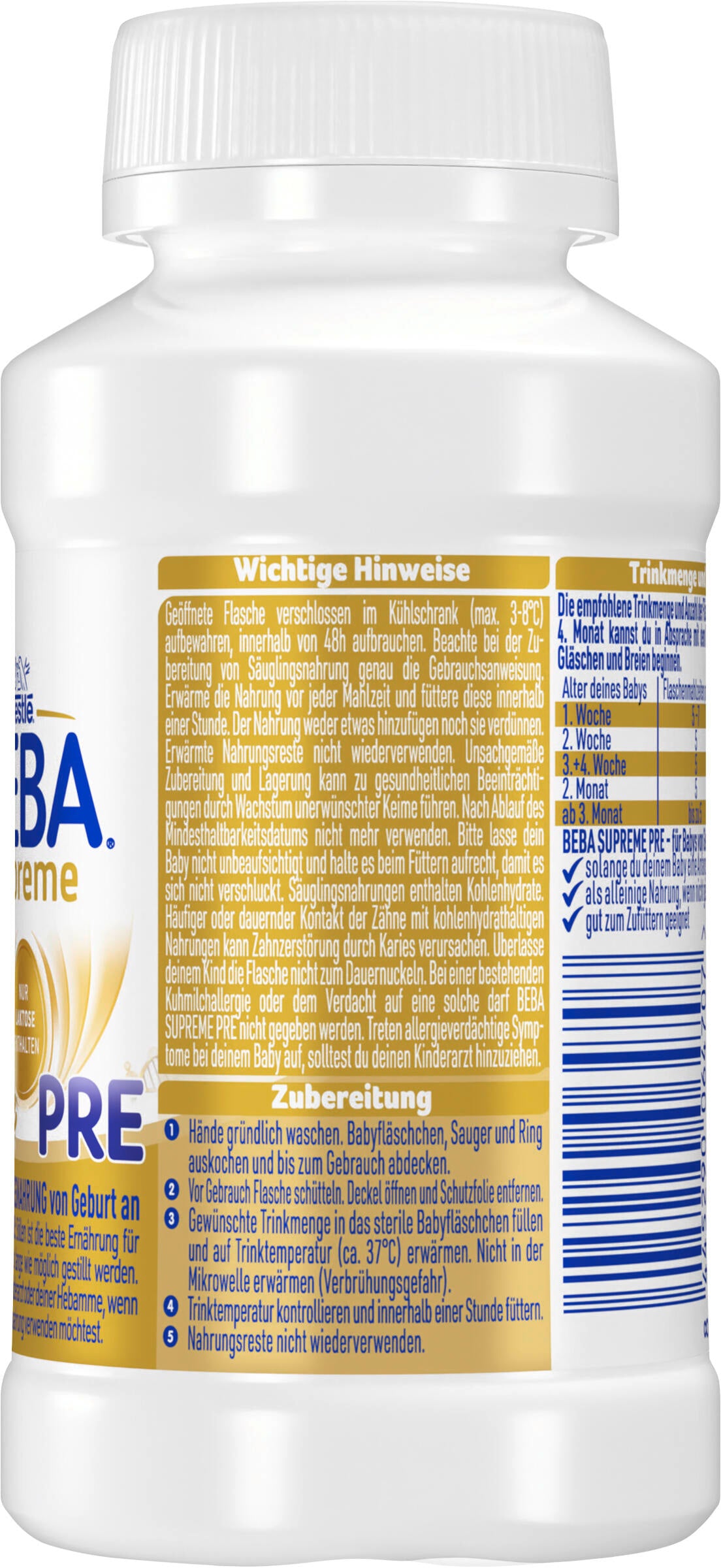 Nestlé BEBA Supreme PRE Anfangsmilch trinkfertig 12 x 200 ml(2,4L)