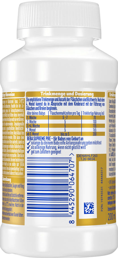 Nestlé BEBA Supreme PRE Anfangsmilch trinkfertig 12 x 200 ml(2,4L)