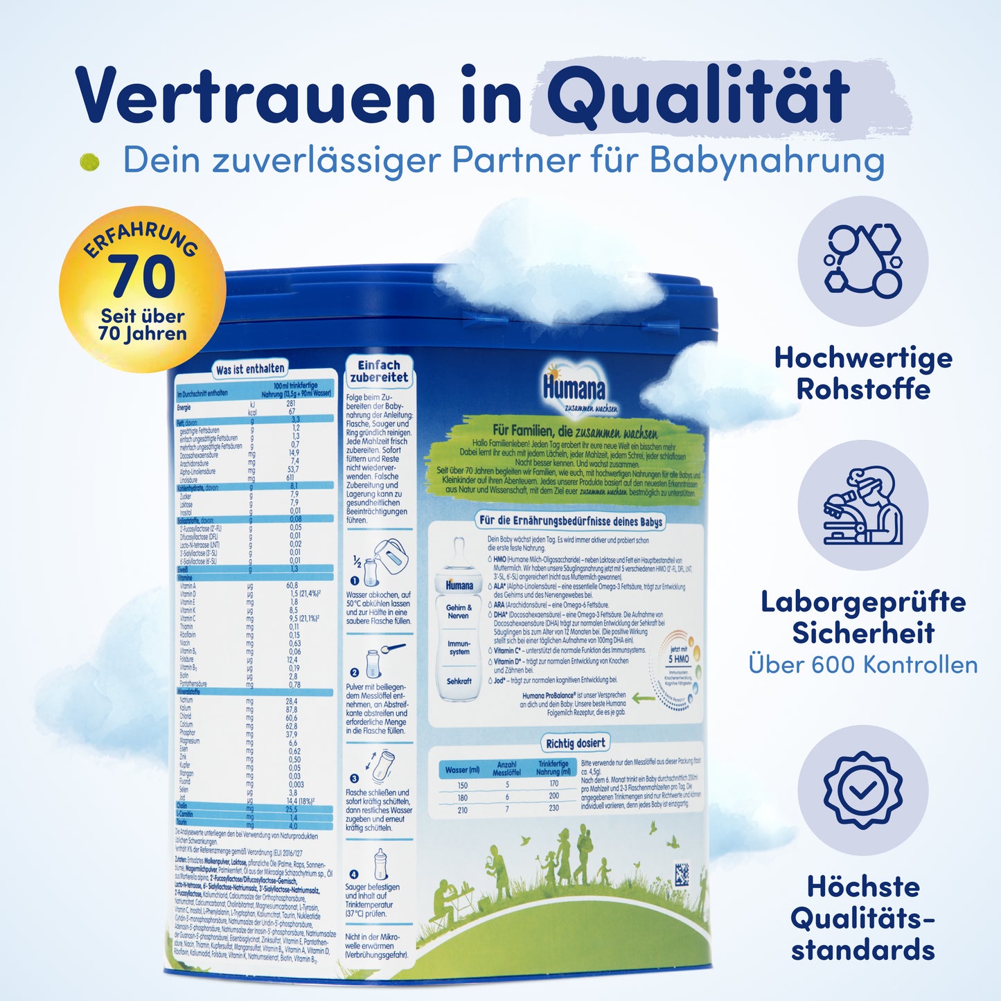 Humana 2 Folgemilch, nach dem 6. Monat, 4 x 750g (3 kg)