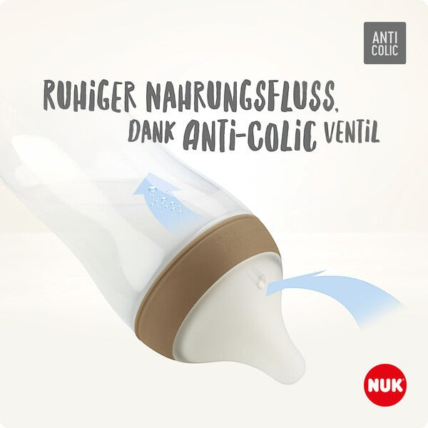 NUK Perfect Match Babyflasche, 260 ml, ab 3. Monate BPA-frei, Anti-Colic, mit Temperature Control, Beige