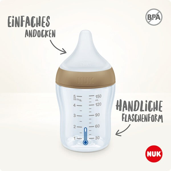 NUK Perfect Match Babyflasche, 260 ml, ab 3. Monate BPA-frei, Anti-Colic, mit Temperature Control, Beige