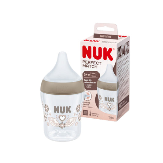 NUK Perfect Match Babyflasche, 150 ml, ab 0 Monate BPA-frei, Anti-Colic, mit Temperature Control, Beige