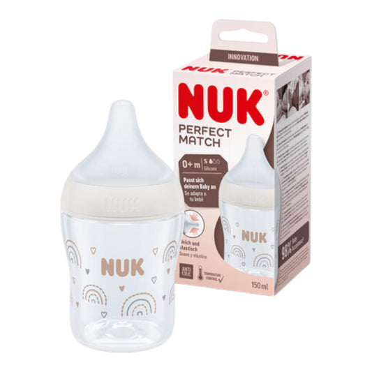 NUK Perfect Match Babyflasche, 150 ml, ab 0 Monate BPA-frei, Anti-Colic, mit Temperature Control, Weiß
