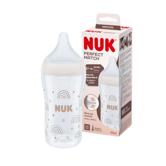 NUK Perfect Match Babyflasche, 260 ml, ab 3. Monate BPA-frei, Anti-Colic, mit Temperature Control, Weiß