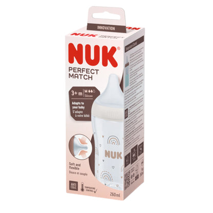 NUK Perfect Match Babyflasche, 260 ml, ab 3. Monate BPA-frei, Anti-Colic, mit Temperature Control, Weiß