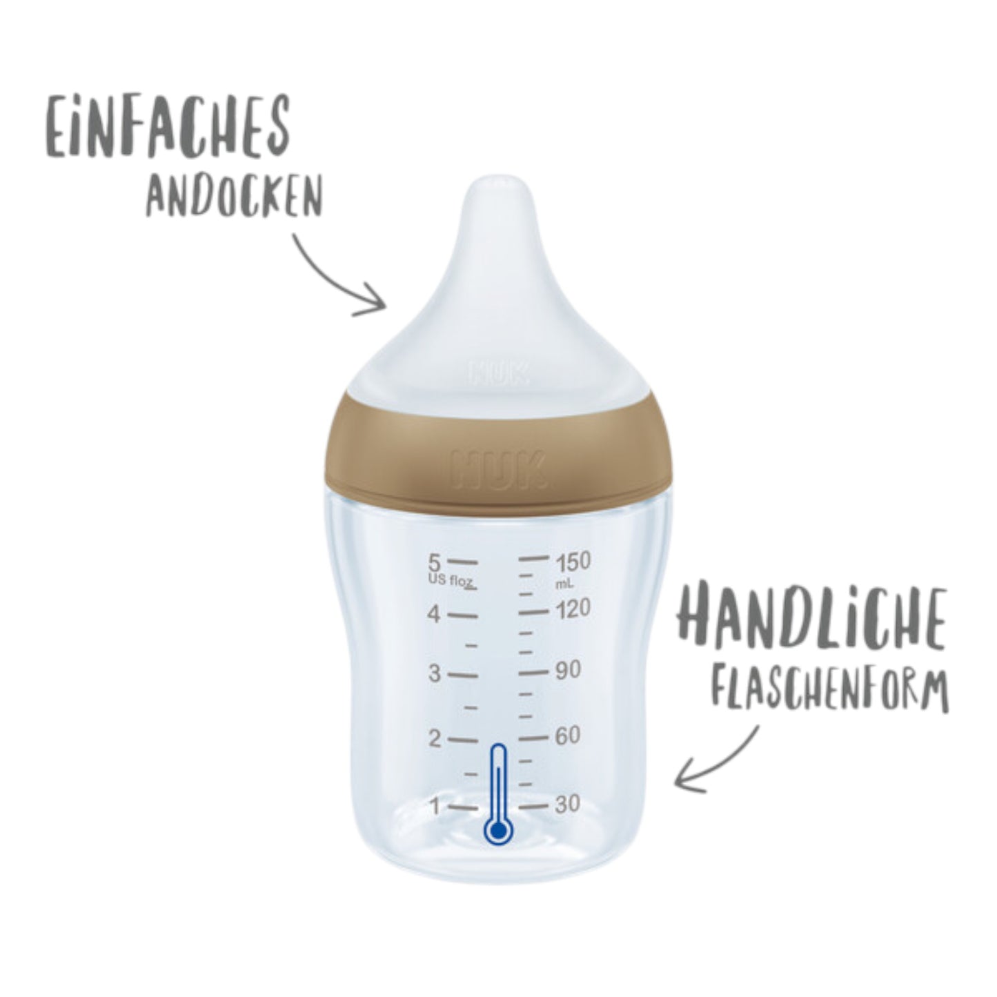 NUK Perfect Match Babyflaschen 3er-Set, 260ml Anti-Colic, mit Temperature Control Grau/Weiss