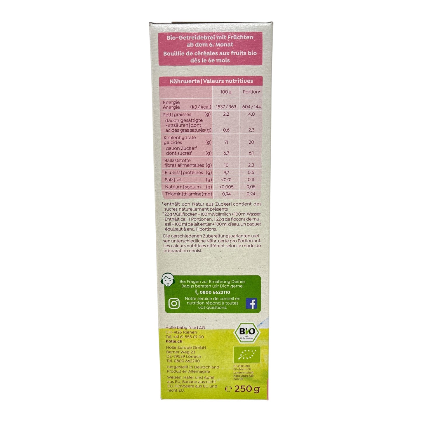 HOLLE Bio-Vollkorn Babymüsli 250g ab 6. Monat