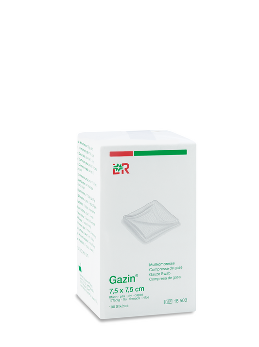 Lohmann & Rauscher Gazin Mullkompresse 7,5 x 7,5cm, 8fach, 17fädig unsteril