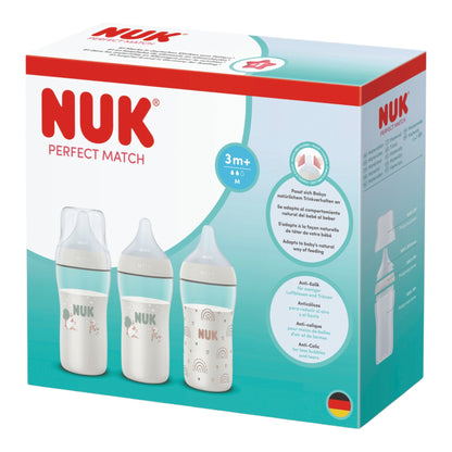 NUK Perfect Match 3er-Babyflaschen-Set "Regenbogen & Schafe" 260 ml