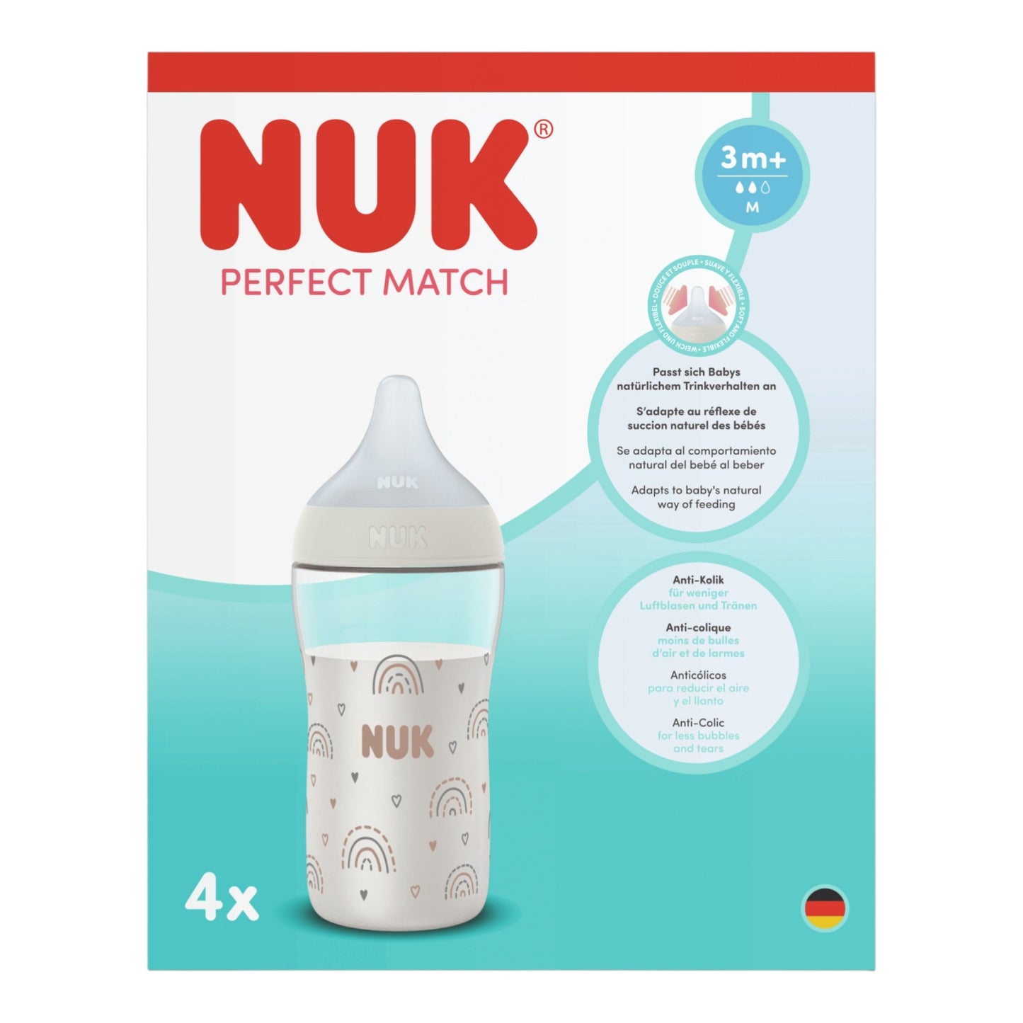 NUK Perfect Match 4er-Babyflaschen-Set "Regenbogen" 260 ml