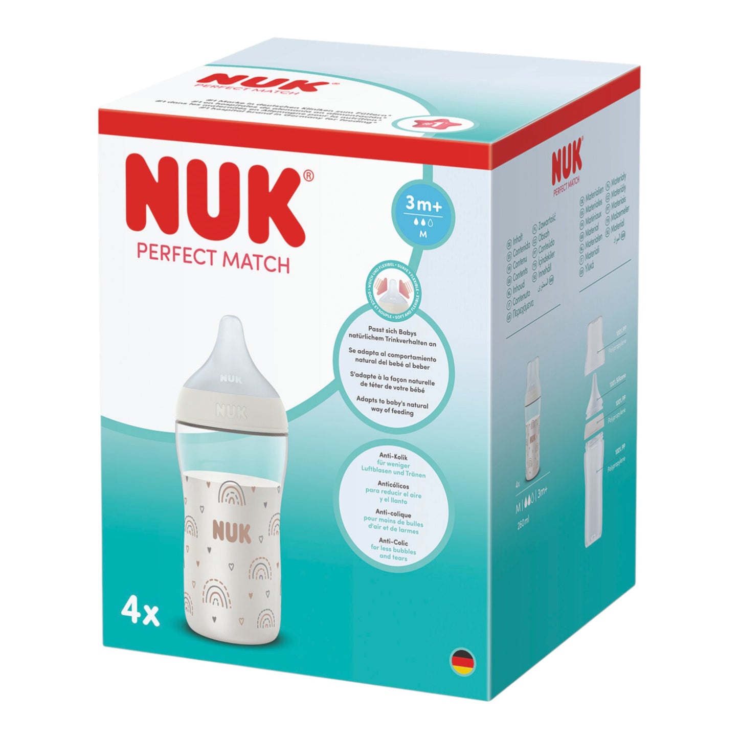 NUK Perfect Match 4er-Babyflaschen-Set "Regenbogen" 260 ml
